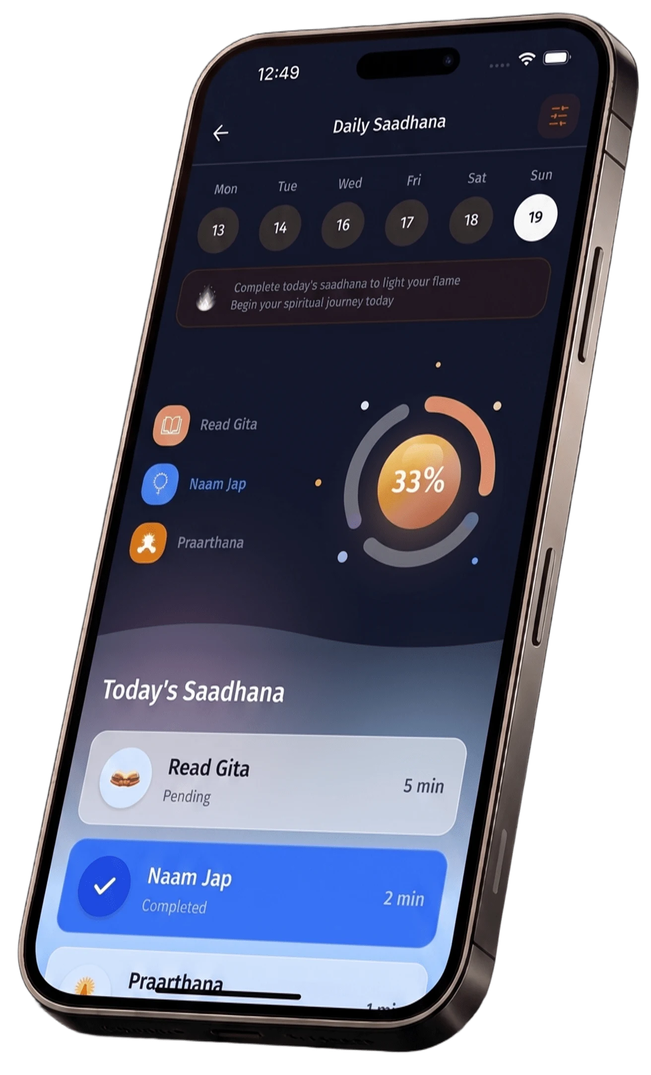DAILY SADHANA app interface